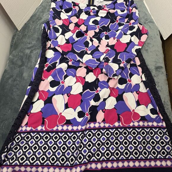 Crown & Ivy Navy/Pink Floral Stretch Knit Side Lace Back Zip Dress $99 XL - Picture 7 of 8